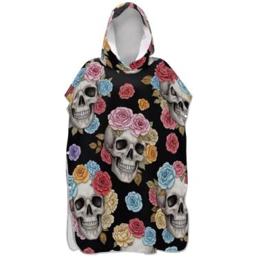 Imagem de Joisal Poncho de surf preto crânio rosa colorido para adultos trocador de roupa de banho toalhas com capuz absorventes ponchos de praia para homens