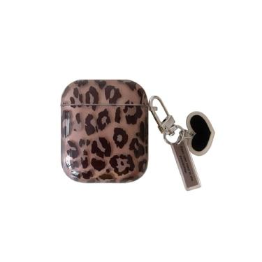 Imagem de Capa de tartaruga moderna brilhante para AirPods 1 e 2 com chaveiro de amor - linda estampa de chita âmbar marrom retrô macia e fina capa protetora para adolescentes e mulheres legais (AirPods 1 e 2