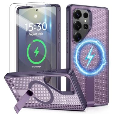 Imagem de Jshru Capa para Samsung Galaxy S25-Ultra com [2 peças] películas de tela HD, compatível com MagSafe [proteção contra quedas de grau militar], capa fina translúcida com suporte invisível para S25 Ultra