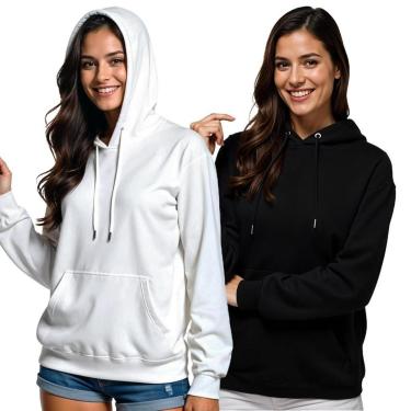 Imagem de Kit 2 Moletom Feminino Blusao Casaco Canguru Com Capuz-Feminino