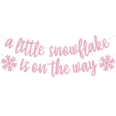 Imagem de Faixa de glitter rosa A Little Snowflake is on the Way, Sweet Little Snowflake/Snowflake Oh Baby, suprimentos de decoração de festa de chá de bebê com tema de floco de neve de inverno