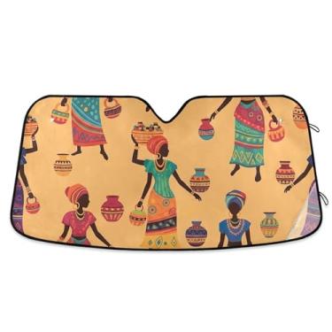 Imagem de Persiana feminina africana colorida personalizada para para-brisa de carro engraçado retrátil dobrável acessórios de carro persianas para-brisa frontal L, 144,8 cm x 80 cm