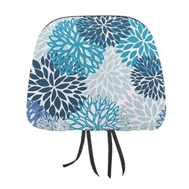 Imagem de Sem costura azul marinho crisântemo primavera flores 2 peças capas de proteção universal para assento de carro, capa macia para encosto de cabeça de carro, acessórios de decoração para a maioria dos
