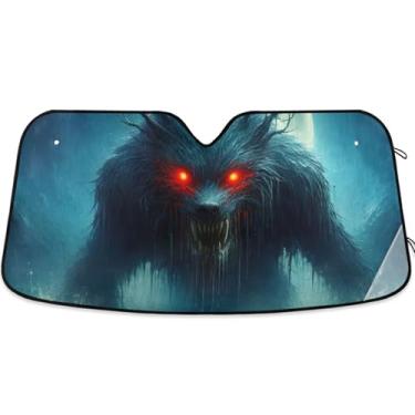 Imagem de Guarda-sol personalizado com estampa de monstro besta para para-brisa de carro dobrável para para-brisa dianteiro estampa animal retrátil M, 139,7 cm x 70,1 cm