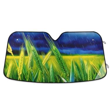 Imagem de Toldo de sol personalizado de trigo verde céu de verão para para-brisa de carro bonito dobrável animal automotivo protetor solar retrátil M, 139,7 cm x 70,1 cm