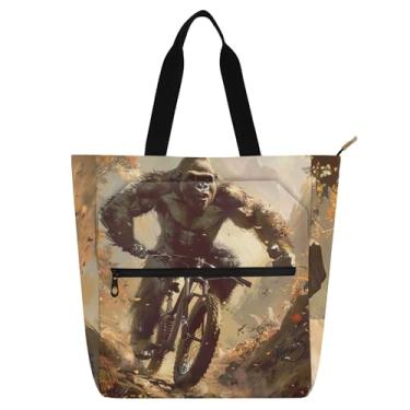 Imagem de GAIGEO Gorilla Riding Bike Funny Tote Bag for Women Work Canvas Zipper Tote Bolsa de Praia Bolsa de Tecido com Compartimentos
