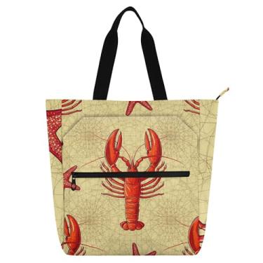 Imagem de GAIGEO Sacola feminina vibrante lagosta vermelha bege para trabalho, lona, praia, livro, com zíper, bolsas fofas com compartimentos