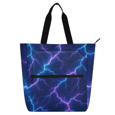 Imagem de Bolsa de trabalho azul roxa relâmpago para mulheres, bolsa de lona para livros de praia, com zíper, bolsas para professores, amantes de livros, presentes
