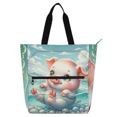 Imagem de GAIGEO Sacola feminina de trabalho com estampa de animal de porco fofo com zíper, bolsas de professores com compartimentos