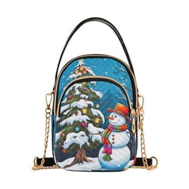 Imagem de GAIGEO Pintura de praia com flores cor-de-rosa 、 bolsas femininas transversais pequenas, bolsas transversais ajustáveis para mulheres, Boneco de neve com uma árvore e cachecol-3, One Size