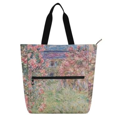 Imagem de GAIGEO Monet Print Das Haus in Den Rosen Bolsas de Trabalho para Mulheres Lona Faculdade Escola Bolsas Utilitárias Presente Infantil para Amantes de Livros Bolsas