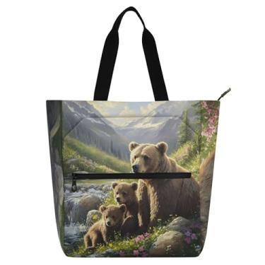 Imagem de GAIGEO Bolsa feminina de lona com pintura de urso fofo, bolsa de tecido de lona, faculdade, escola, crianças, presente fofo para amantes de livros