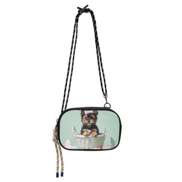 Imagem de TSENQUE Bolsas pequenas transversais femininas bolsa para celular feminina cachorro fofo Yorkshire terrier filhote de cachorro sobre ombro bolsas de viagem