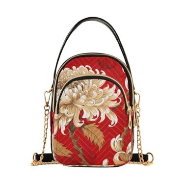 Imagem de GAIGEO Crossbody feminino de crisântemo branco e marrom, bolsa pequena com alça de ombro, bolsas transversais confortáveis, Crisântemo Chinês Floral-1, One Size