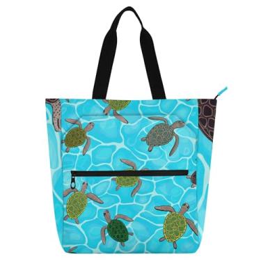 Imagem de GAIGEO Sacola feminina com tartarugas marinhas azul transparente para trabalho, lona, praia, escola, bolsa reutilizável com compartimentos