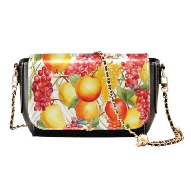 Imagem de Bolsa tiracolo feminina de couro floral em tons de verde, bolsa de ombro de couro médio, bolsa de ombro feminina de couro, Aquarela com frutas - 4, One Size