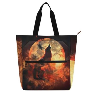 Imagem de GAIGEO Bolsa de trabalho artística de lobo uivante para mulheres, sacola de lona, praia, escola, bolsas médias com compartimentos