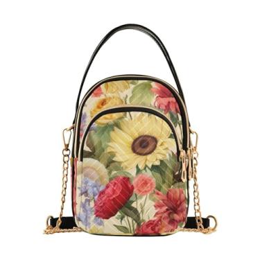 Imagem de Bolsa tiracolo feminina girassóis em amarelo, bolsa de ombro feminina, bolsa de ombro feminina, 3D com flores em bege - 2, One Size
