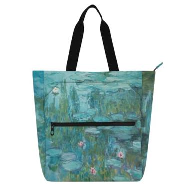 Imagem de Bolsa feminina Nympheas Claude Monet para pintura de lírio d'água bolsa de trabalho de lona bolsas de tecido universitárias para professores de livros presente para amantes de livros