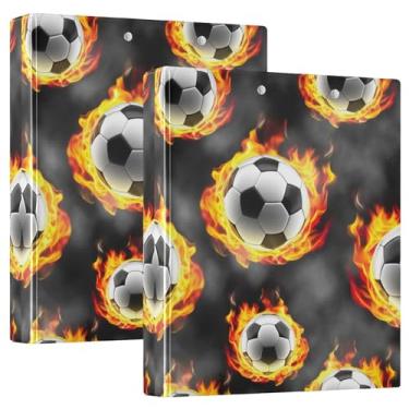 Imagem de Bolas de futebol legais cinza fogo 3 fichários 3,8 cm comporta 200 folhas, anel redondo para uso pesado, 31,5 x 27 x 6 cm, pacote com 2