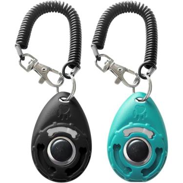 Imagem de 2 peças Clicker para treinamento de animais de estimação com alça de pulso, clickers de treinamento de cães, preto e azul