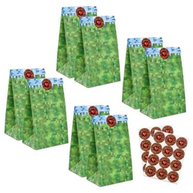 Imagem de 24 Sacolas de Presente com Tema Pixel, Sacolas para Doces e Lembrancinhas de Videogame com Adesivos Fechamento para Decoração Festa Aniversário Infantil (Estilo C)