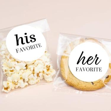 Imagem de Big Dot of Happiness Adesivos favoritos dele e dela e sacos de biscoito transparentes, sacos de guloseimas de celofane 10 x 18 cm, presentes de casamento para doces ou assados - 25 unidades