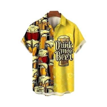 Imagem de Camisa Masculina De Verão Com Estampa 3D Para Festival De Cerveja, Est