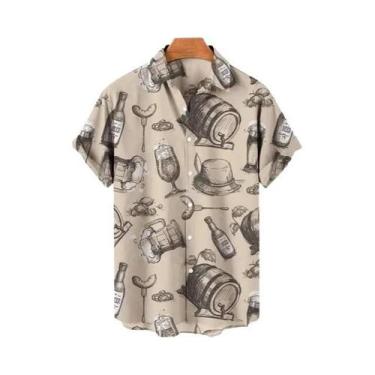 Imagem de Camisa Masculina De Verão Com Estampa 3D Para Festival De Cerveja, Est