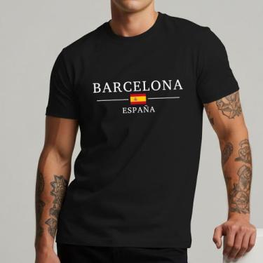 Imagem de Camiseta Masculina Barcelona Espanha Bandeira Internacional 100% Algod