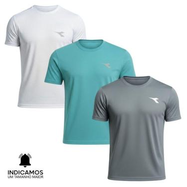 Imagem de Kit 3 Camisetas Diadora Small Logo Masculina - Branco e Azul Turquesa XGG-Masculino