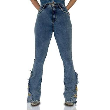 Imagem de Calça Jeans Feminina Stoned Básica Bordada Horse Rodeo Moda Country Ci