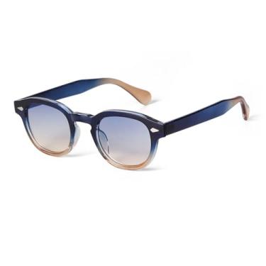 Imagem de Óculos de Sol UV400 - Rebite Redondo Azul Degradê para Homens e Mulheres, Esportivos, para Corrida, Ciclismo e Atividades ao Ar Livre, C21 Azul Chá