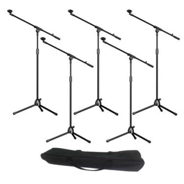 Imagem de Kit 5 Pedestal Suporte Tripé Girafa p/ Microfone Vocal Dinâmico, c/Cac