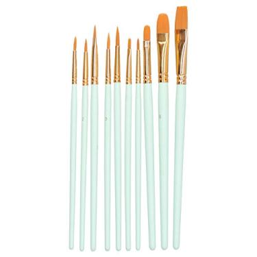Imagem de Conjunto de pincéis de madeira com 10 peças, poste de madeira, lã de nylon, guache, aquarela, kit de pincéis para iniciantes, artistas e profissionais (101G-10 Touros Verdes Menta)