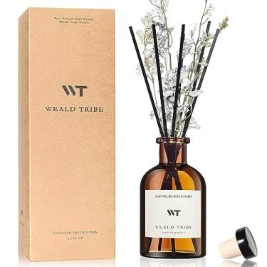 Imagem de WEALD TRIBE Conjunto de difusor de palheta para aromatizadores de ar de banheiro, varas de difusor de óleo | Fragrância de linho fresco de 118 ml com protetores de varas | Decoração de prateleira de