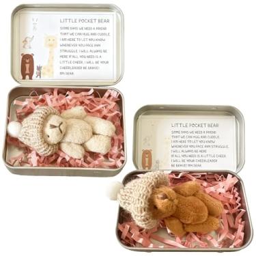 Imagem de Roioiow 2 Pieces My Little Worry Bear in Tin Box- Plush Teddy Pocket Hug with Greeting Cards for Support, Relationship Gifts for Friends, Colleagues, and Family (Deep Brown,Light Brown)