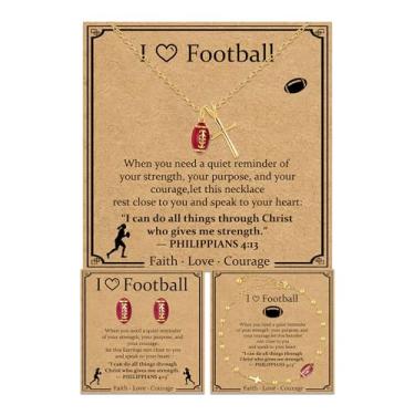 Imagem de FUSAHURIY Conjunto de brincos e colar com cruz de softbol/futebol/voleibol/basquete/futebol para mulheres, banhado a ouro 18 k, joias esportivas inspiradoras cristãs para presentes de fim de temporada