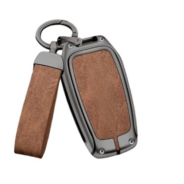 Imagem de Capa de couro para chave de carro de liga de zinco, suporte de concha, acessórios de estilo automático, chaveiro compatível com Toyota Prado 120 Fj150 Land Cruiser(A-gun brown)