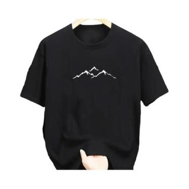 Imagem de Camiseta Masculina De Verão Em Algodão Casual Solta Com Gola Redonda E