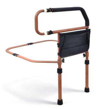 Imagem de Sangohe Trilho de cama para idosos, alça de barra de apoio de cama com bolso de armazenamento, trilhos de segurança para adultos idosos entrando e saindo da cama em casa e dormitório, marrom