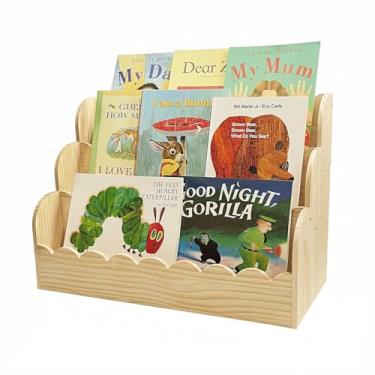 Imagem de Estante recortada para crianças, estante infantil pequena de 3 camadas e capa de livro de bebê, organizadora de livros de madeira maciça Montessori para berçário, sala de jogos e quartos de crianças