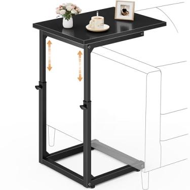 Imagem de Vagusicc Mesa de canto em forma de C, mesa de sofá de 84 cm de altura ajustável, mesa de sofá que desliza para baixo, mesa de canto de mesa C bandeja de TV mesa de braço de café para sala de estar