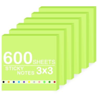 Imagem de Bloco de notas super adesivas, 6 blocos autoadesivos 7,6 x 7,6 cm, 600 folhas de bloco de notas adesivas em massa, material de escritório, material escolar, presentes de Natal (verde brilhante, 6