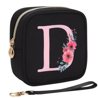 Imagem de Relavel Bolsa de maquiagem pequena inicial para bolsa, presentes personalizados para mulheres, meninas, bolsa de cosméticos de viagem com compartimento para cartão, mini bolsa de batom com alça