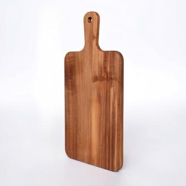 Imagem de Tábua de corte de madeira de acácia com alça, tábua de cortar cozinha grande de 40,6 x 20,3 cm para carne e queijo, bandeja de servir bloco de açougueiro para charcutaria, pão e frutas