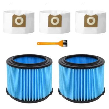 Imagem de Pacote com 2 filtros VF3500 para aspirador Ridgid Shop 3-4,5 galões, filtros Hepa para aspirador de pó molhado/seco Ridgid + 3 sacos de filtro VF3501 para Ridgid + 1 escova de limpeza (pacote com 5)