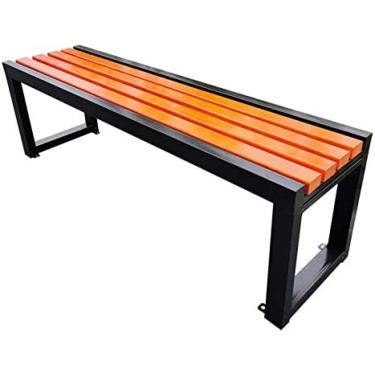 Imagem de Banco De Terraço De Jardim Ao Ar Livre, Banco De Pátio De Madeira Maciça Anticorrosiva E Estrutura De Aço, Cadeira De Varanda Resistente Às Intempéries Sem Encosto Assento De Sala De Varanda, Capa