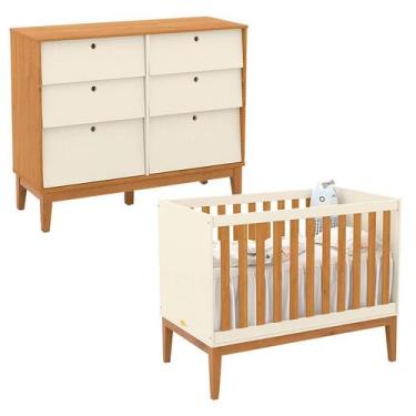 Imagem de Berço Americano e Cômoda 6 Gavetas Unique Off White Freijó Eco Wood - 