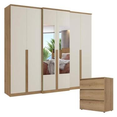 Imagem de Guarda Roupa Casal Valência 6 Portas Glass Capuccino Off White com Côm